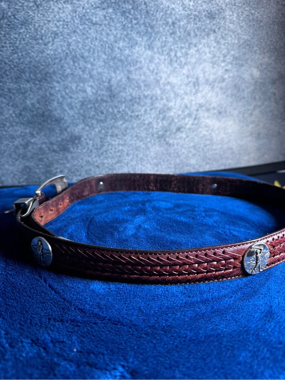 Onyx Distressed Burgundy golf Leather Belt with Silver Buckle